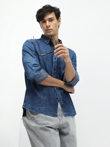 Image of Urbano Fashion Men's Regular Fit Full Sleeve Washed Denim Shirt