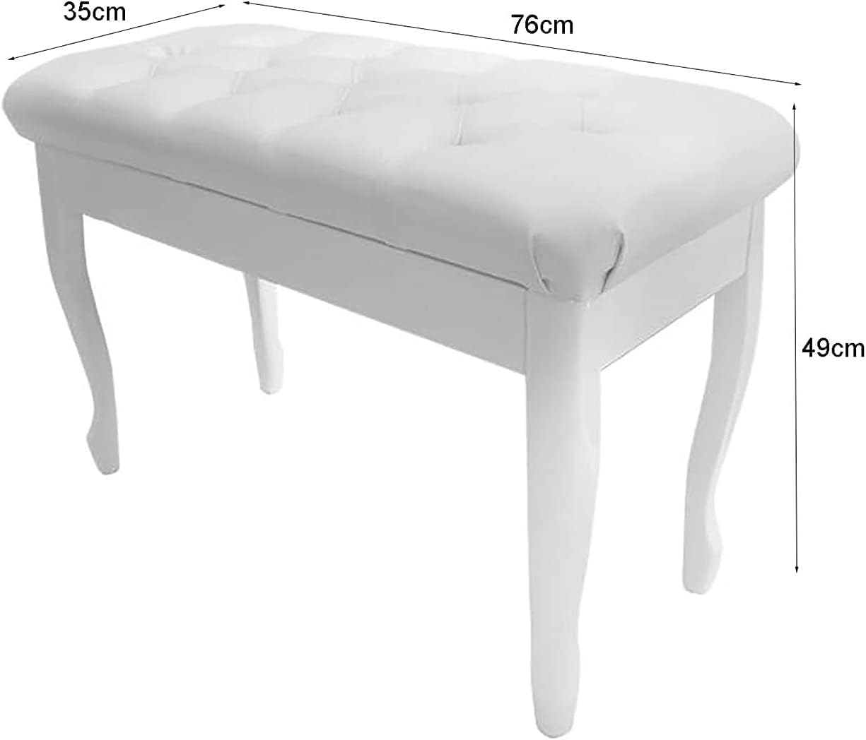 Sgabello per Pianoforte, Panca, Tavolo da toeletta, sgabelli per Tastiera, Vera Pelle Bianca con Contenitore, 76 x 35 49 cm (Null Bianco)