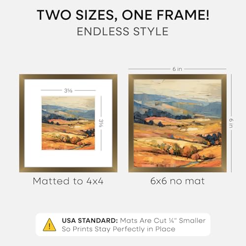 Image of Homeforia 6x6 Picture Frames Bronze, High End Metal 6 x 6 Square Photo Frame with Mat 4 by 4, 6x6 Brass Frame Matted to 4x4 inch Print, 6by6 Wall or Tabletop Frames, Tempered Glass, Wall Kit, Set of 2