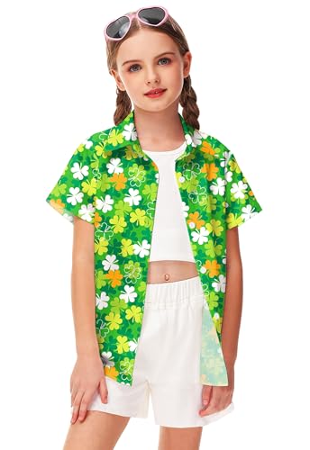 Image of Remimi Unisex Kids Hawaiian Button Up Shirt Boys Funny Print Aloha Beach Short Sleeve Tops 5-14 Years