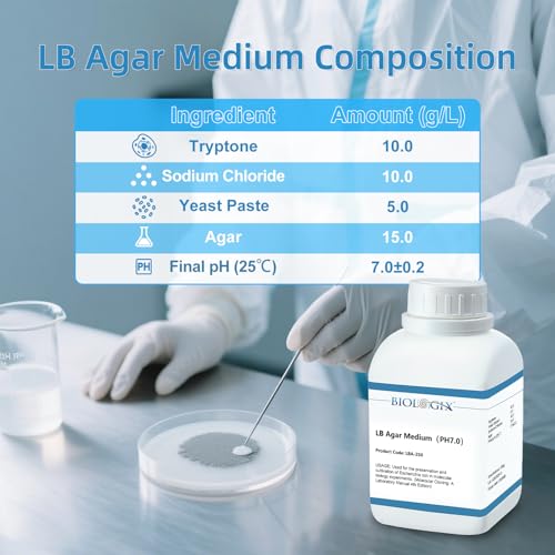 Image of LB Agar Medium Powder, 250g /Bottle, Laboratory Grade with Tryptone, Yeast Paste, Sodium Chloride & Agar, Lysogeny Broth Agar Media for Laboratory Bacterial Culture, 10 Bottles /Case