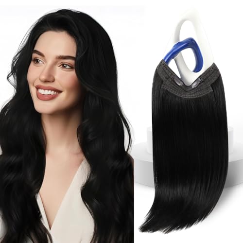 Sunny Hair Wire Hair Extensions Real Human Hair Fish Line Human Hair Extensions Invisible Wire Extensions Jet Black #1 18 Inch