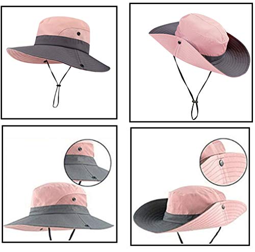 Izus Classic Ponytail Sun Hat For Women,Mesh Bun Ponytail-Hole Bucket Hat Uv Protection Wide-Brim Summer Hat Outdoor Pink thumb #2