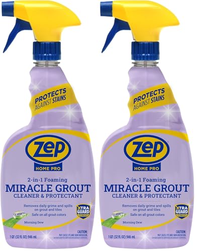 Zep Home Pro Foaming Miracle Grout Cleaner & Protectant - 32 Fl. OZ - 2-in-1 for Sparkling Clean Grout Lines,(Pack of 2)