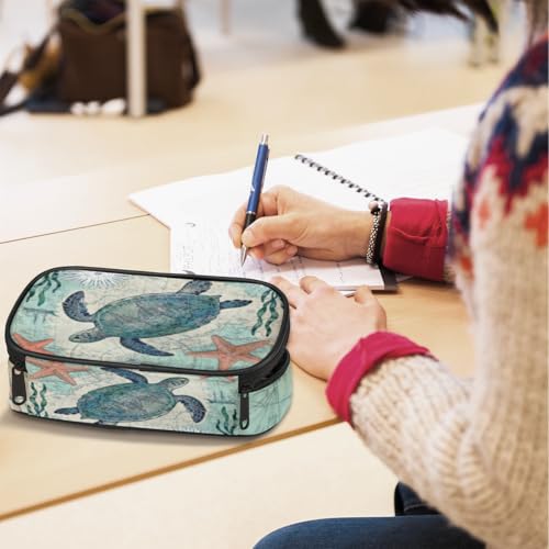 Image of Pardick Pencil Case for Girls Boys, Sea Turtle Big Capacity Pencil Pouch with Zipper Compartments Pen Holder Portable Stationery Storage Bag Back to School Gifts Ideas