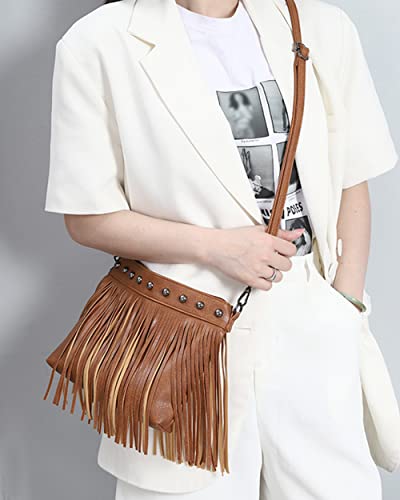 Minache Women Small Rivet Fringe Crossbody Shoulder Bag Handbag Phone Pouch Purse2