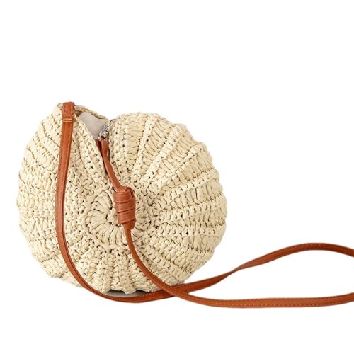 Women Handbag，Handwoven Round Rattan Bag with Leather Strap Fashionable Crossbody Bag for Sttylish Natural Styles and Unique Fashion4