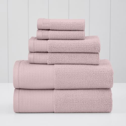 Modern Threads Waffle-Rib 6-Piece Towel Set – Premium Cotton Bath Towels, Ultra-Absorbent & Soft, Elegant Waffle Texture for Bathroom & Spa, Petal by Modern Threads - Used condition - Image 2