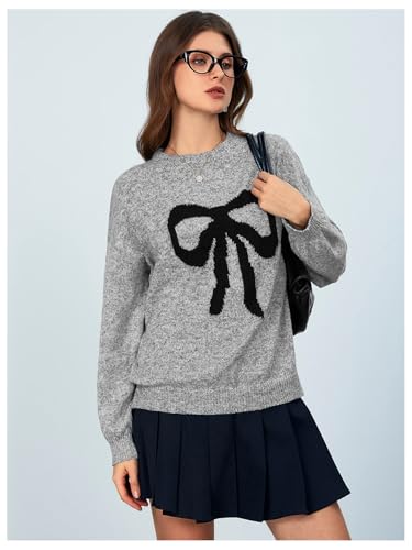 MakeMeChic Women's Y2K Bow Knot Sweaters Long Sleeve Mock Neck Pullover Sweaters Knit Top4