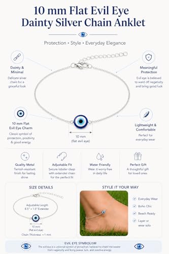 Image of High Trendz Evil Eye Anklet for Women & Girls | Silver Plated Nazar Charm Anklet | Adjustable Minimal Foot Jewellery | Gift for Birthday, Rakhi, Valentine