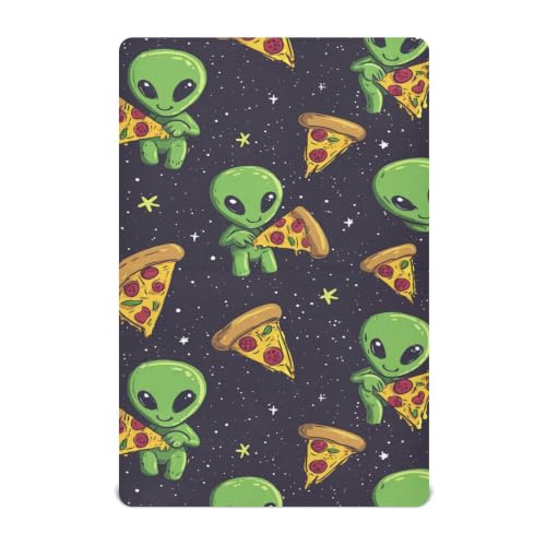 Image of Cute Green Alien Pizza Crib Sheets Soft Breathable Fitted Baby Crib Sheets Mattress Cover for Girls Boys, 52 inch x 28 inch x 9 inch