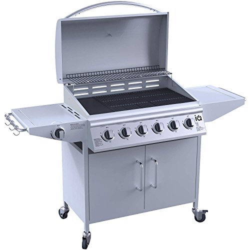 iQ The Georgia Classic 6+1 Gas BBQ Grill - 6 Burner Barbecue with Side Burner - Free BBQ Cover and Utensil Set