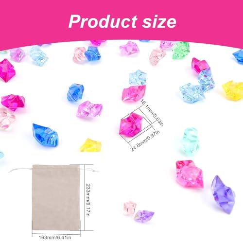 LERANXIN 260 Stück Diamanten für Kinder – 25 × 18mm Große Acryl-Edelsteine für Kinder mit Flauschigem Beutel, mit Unverwechselbarem Diamant-Glanz – Perfekt für Hochzeiten, Partys & Piraten-Deko