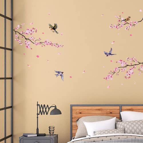 PLIGREAT Pink Cherry Blossom Flowers Birds Wall Stickers Removable Vinyl Peel and Stick Wall Decals for Bedroom Dininig Living Room Home Indoor Window Wall Decorations DIY Wall Art Decor - Image 4