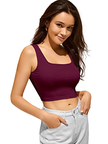 Image of BERRY BIRD Women's Knitted Sleeveless Solid Square Neck Tank Tops