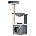 PawHut Cat Tree Tower for Indoor Cats 95cm Climbing Kitten Activity Center with Sisal Scratching Post Perch Roomy Condo Hammock Removable Felt Hanging Toy, Grey