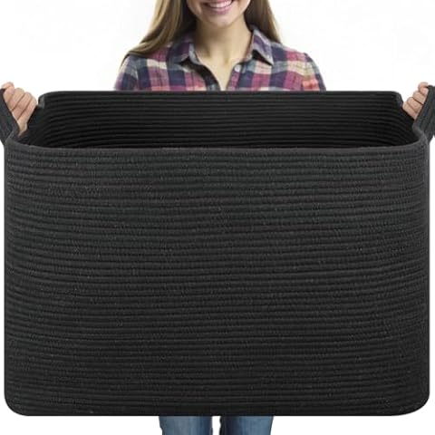 OIASKET 118L Extra Large Blanket Basket, 24.8" x 17.7" x 17.2" Woven Storage Basket for Living Room, Nursery Blanket Storage, Rectangle Storage Basket for Toys, Towels, Dirty Clothes Basket (Black) Cover