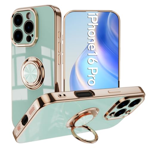 360�x��]�� ��̌^�X�}�z�����O iPhone 16 Pro �݊��i �P�[�X �X�^���h�@�\ TPU �A�C�t�H��16�v�� �J�o�[ �����O�t�� ���b�L���H ���^ �ϏՌ� �X�g���b�v�z�[�� (�~���g, iPhone 16 Pro)