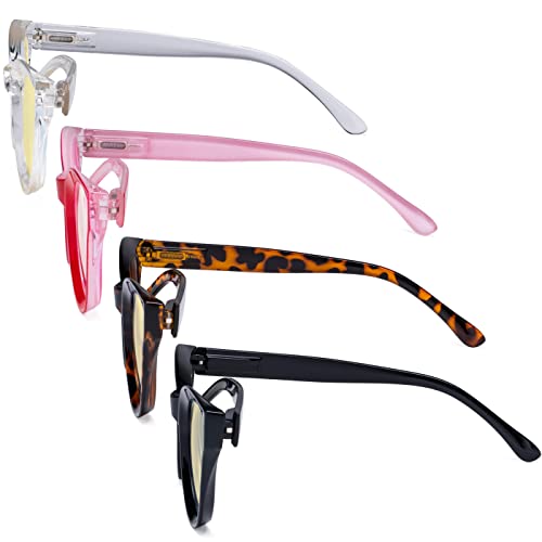 Image of Eyekepper 4 Pack Oversized Blue Light Filter Glasses Women Cat Eye Computer Reading Glasses Yellow Tinted +0.50