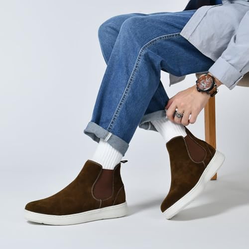 Image of Sneaker Shoes, Genuine Leather High-top Casual Chukka Dress Boots Khaki 9