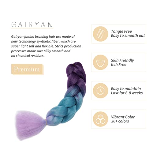 Gairyan Braiding Hair Extensions for Braiding 1 Bundle 100g 24" Ombre Jumbo Braiding Hair Colorful Synthetic Hair for Braid Soft Box Braids Crochet Twists (Purple-Lake Blue-Light Purple) - Image 3