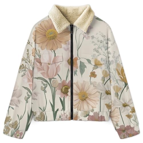 Veste polaire femme marguerites beige et blouson chaud sherpa