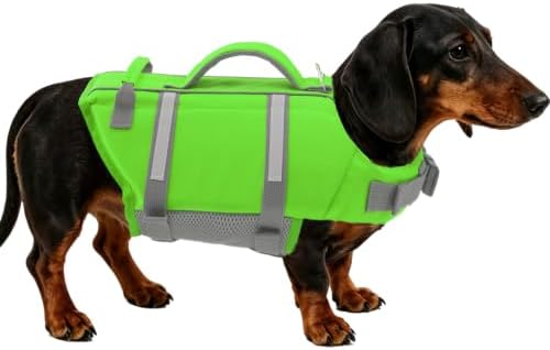 EMUST Dog Life Jackets, Dog Life Vests for Swimming, Beach Boating with High Buoyancy, Dog Flotation Vest for Small/Medium/Large Dogs, S, NewGreen