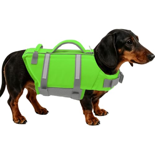 EMUST Dog Life Jackets, Dog Life Vests for Swimming, Beach Boating with High Buoyancy, Pet Flotation Vest for Small/Medium/Large Dogs, S, NewGreen