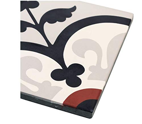 Mto0557 Classic 8X8 Floral White Black Burgundy Red Gray Matte Cement Tile (Sample Swatch) #TOP1