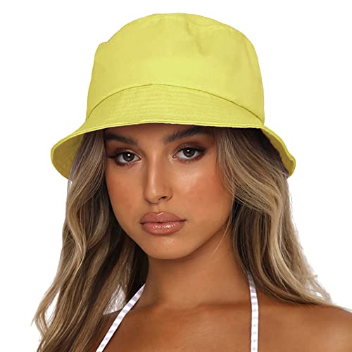 Image of Bucket Hat for Women Men, Reversible Cotton Summer Sun Beach Cap Solid Color Style