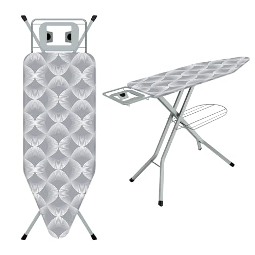 TEENO Folding Ironing Board, 120 x 45 cm Ironing Surface, Adjustable Height (72-92 cm), Silicone Iron Rest, Safety Lock, Anti-Skid Feet, Foldable Ironing Boards for Home (Wavy Grey, 120 × 45cm)
