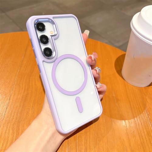 Coque transparente Samsung S24 Ultra magnétique antichoc étui violet chargement sans fil