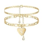 YANODA Initial Ankle Bracelets for Women, Layered Gold Anklets for Women 14k Real Gold Filled Figaro Letter Anklets for women waterproof Summer Jewelry Personalized Gifts for Women