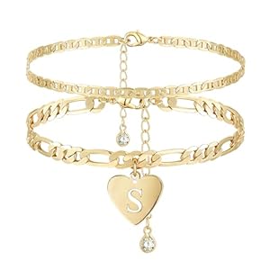 YANODA Initial Ankle Bracelets for Women, Layered Gold Anklets for Women 14k Real Gold Filled Figaro Letter Anklets for women waterproof Summer Jewelry Personalized Gifts for Women