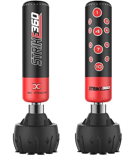 Max Strength Boxsack, freistehend, 1,8 m, strapazierfähig, mit Zielständer, ideal für Kickboxen, Boxen, verschiedene Kampfsportarten und MMA-Trainingsgeräte 183 cm Schwarz Max Strength Boxsack, freistehend, 1,8 m, strapazierfähig, mit Zielständer, ideal für Kickboxen, Boxen, verschiedene Kampfsportarten und MMA-Trainingsgeräte 183 cm Schwarz