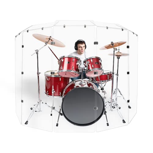 PENNZONI Drum Shield 5ft w/Deflectors & Chrome Hinges, Comes w/ 5 Drum Panels, 5 Deflectors, Chrome Hinges & Deflectors, Premium Clear Acrylic Panels
