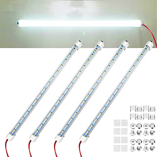 Image of Rifachua 12V LED Interior Light Bar DC 12 Volt led Strip Lights 14 inch 2P | With Switch and Magnets, 6500K White Light, for Enclosed Cargo Trailer Car RV Van Truck Lorry Cabinet Camper