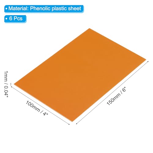 Image of PATIKIL Orange Phenolic Sheet, 6pcs 150x100x1mm Laminated Resin Plate Board PCB Sheet for Electrical Electronic Fixtures DIY and Crafts
