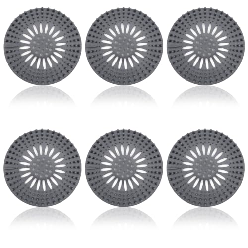6-Piece Grey Drain Hair Catcher Set Flexible TPR Covers