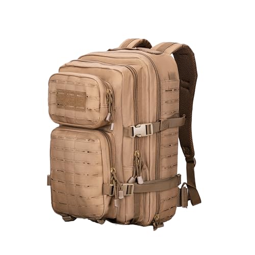 40L Tactical Backpack, Camouflage Military Bug Out Bag, Durable MOLLE Hiking Camping Gear (TAN)