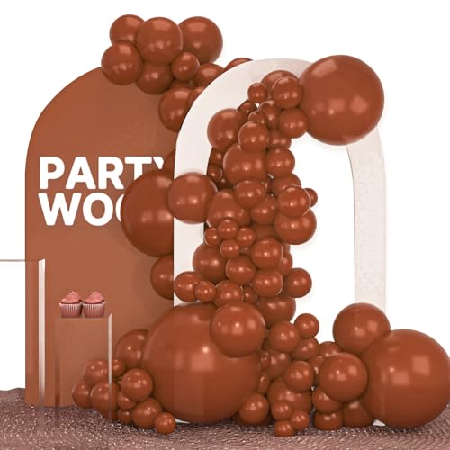 Image of PartyWoo Dark Brown Balloons 100pcs Different Sizes of 36 18 12 10 5 Inch Boho Neutral Coffee Tan Balloon Arch Kit Garland for Birthday Boy Baby Shower Jungle Safari Fall Party Decorations Brown-F08