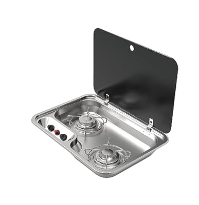 Boat Caravan RV 2 Burner Gas Stove Hob Glass Lid 2 * 1.35KW 460 * 335 * 60mm GR-910L