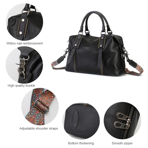 Image of Leather Handbag for Women, Genuine Leather Purses Retro Mandela Crossbody Handbag Tote Bag