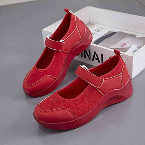 Women's Casual Platform Mesh Mules Sneaker Nurse Shoes Mary Jane Shoes Comfortable Summer Breathable Non-Slip Walking Sandals,Red,US9/EU403