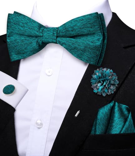 Image of Dubulle Mens Paisley Striped Bowtie Set Pre-tied Bowtie for Men and Pocket Square Set Wedding Business