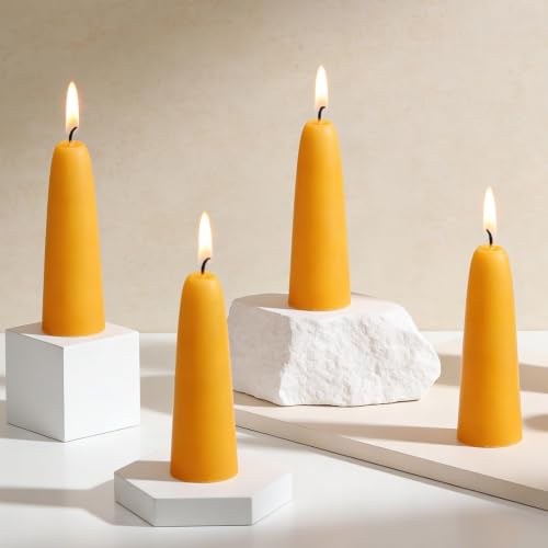 AGLARY 4-Pack 4.4x1.4 Handmade Pure Beeswax Stubby Taper Candles Yellow