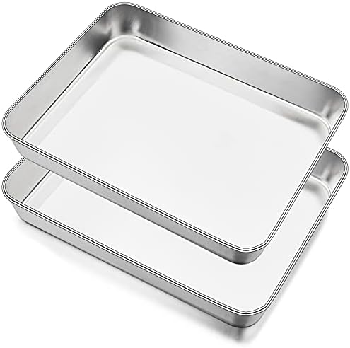Baking Tray Set of 2, Joyfair Deep Cake Tins Stainless Steel Baking Sheet Pans, Rectangle Bakeware for Cake/Brownie/Lasagna/Casserole, 31x24x5cm, Heavy Duty, Matte Finish& Dishwasher Safe