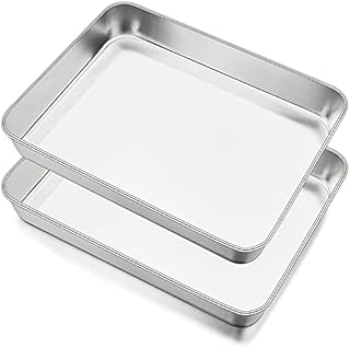 Baking Tray Set of 2, Joyfair Deep Cake Tins Stainless Steel Baking Sheet Pans, Rectangle Bakeware for Cake/Brownie/Lasagna/Casserole, 31x24x5cm, Heavy Duty, Matte Finish& Dishwasher Safe