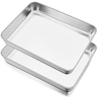 Joyfair Baking Tray Set of 2, Stainless Steel Baking Sheet Pans, Deep Cake Tins/Rectangle Bakeware for Cake Brownie Lasagna Casserole, 31x24x5cm, Heavy Duty, Matte Finish& Dishwasher Safe