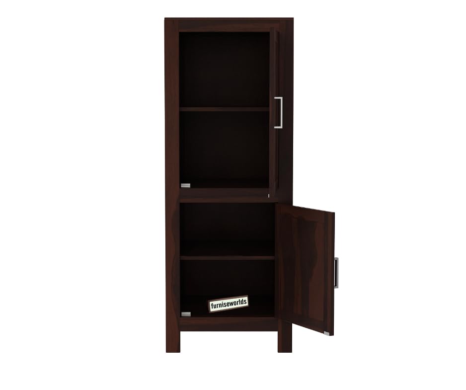 Image of Sheesham Wood Wardrobe with 2 Door and 4 Shelves Storage for Bedroom Wooden Almirah for Clothes for Living Room Bedroom Home, Solid Wood Furniture (Dark Walnut)